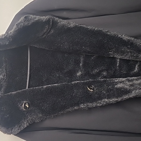 St.  John Classic Reversible oversized  black faux fur coat Luxury Old Money WOW - Picture 6 of 13